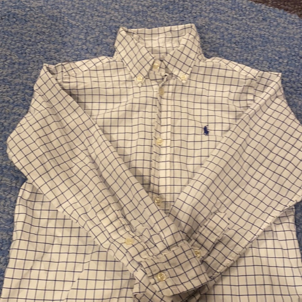 Boys size 5 Polo blue and white check button down